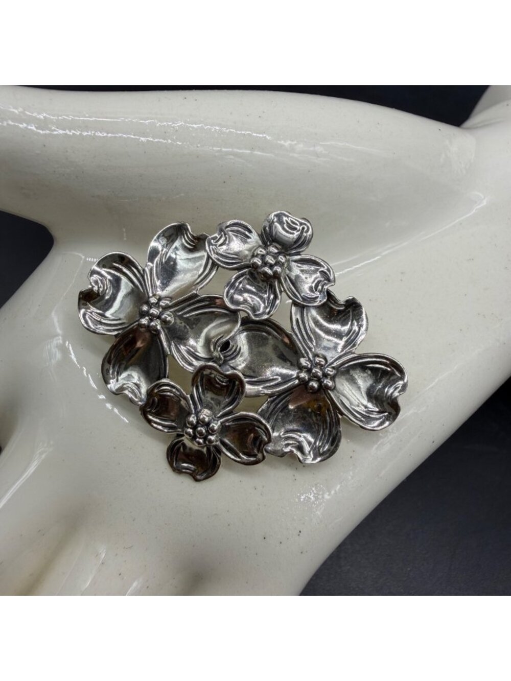 Dogwood Flower Brooch Pin Vintage Beau Sterling Silver Floral Jewelry Retro